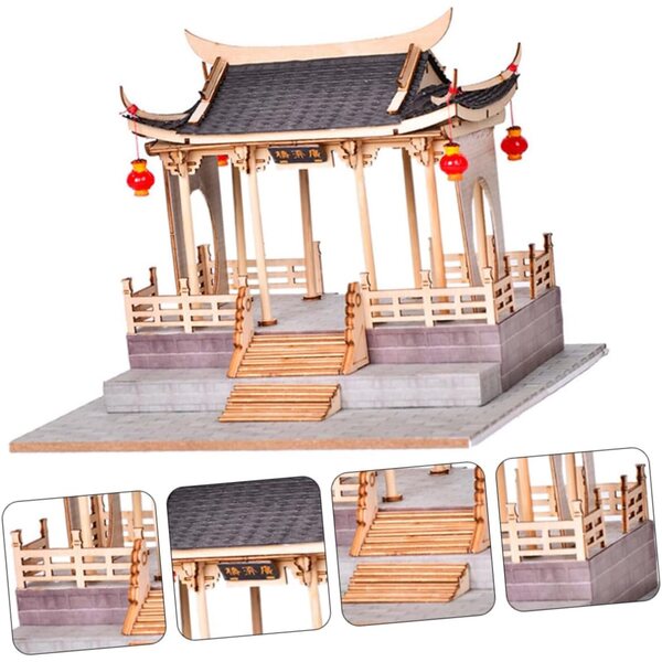 YARNOW Antikes Gebäudemodell im chinesischen Stil, DIY-Holzdekoration und Spiel