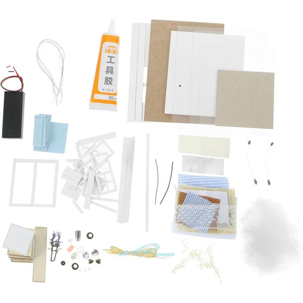 VICASKY DIY houten poppenhuis voor kinderen, blauwe creatieve miniatuurset