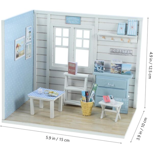 VICASKY DIY dřevěný domeček pro panenky pro děti, modrá kreativní sada miniatur