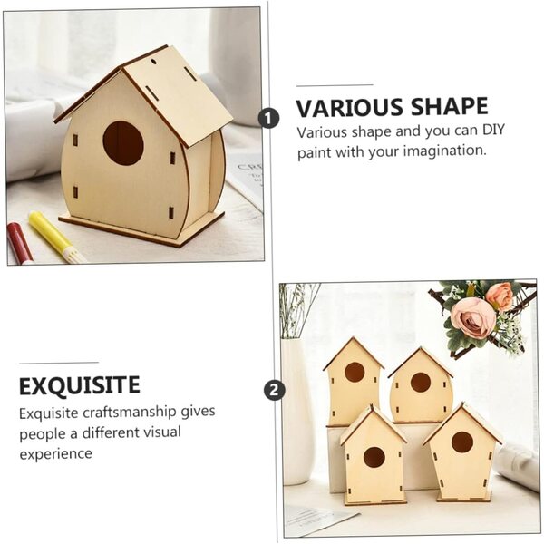 Komplet 4 mini lesenih hišic za barvanje za kreativne DIY božične okraske