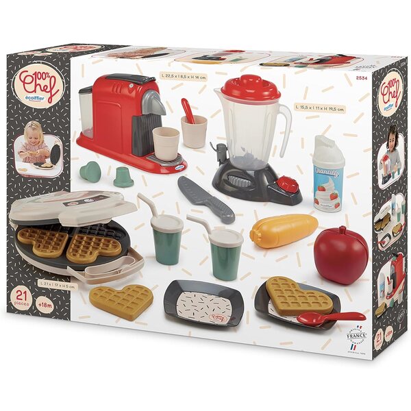 Ecoiffier 100por ciento Chef Set pequeños electrodomésticos con 21 Accesorios, Juego de imitación con cafetera, batidora y gofrera para pequeños Cocineros Desde 18 Meses (7900002534)