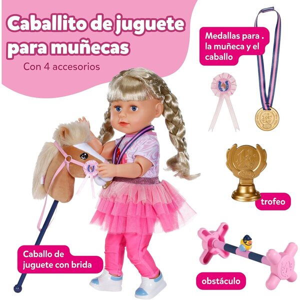 Baby Born Hobby Horsing Set: Dřevěný kůň s doplňky pro panenky 36-43 cm