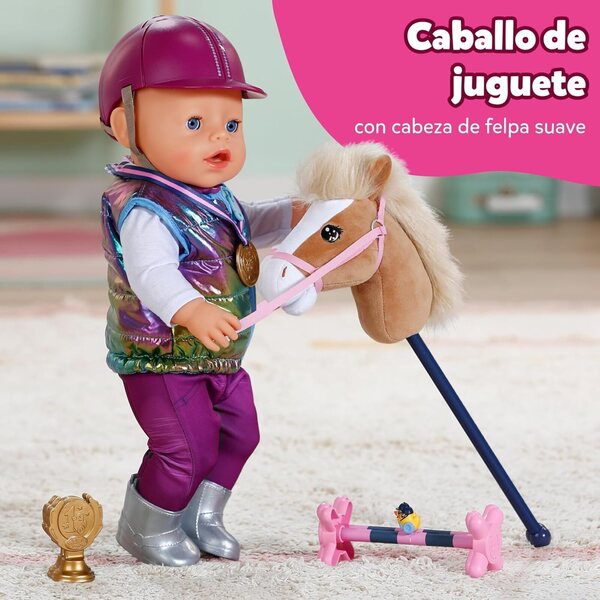 Baby Born Hobby Horsing Set: Dřevěný kůň s doplňky pro panenky 36-43 cm