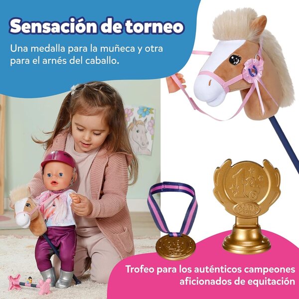 Baby Born Hobby Horsing Set: Dřevěný kůň s doplňky pro panenky 36-43 cm