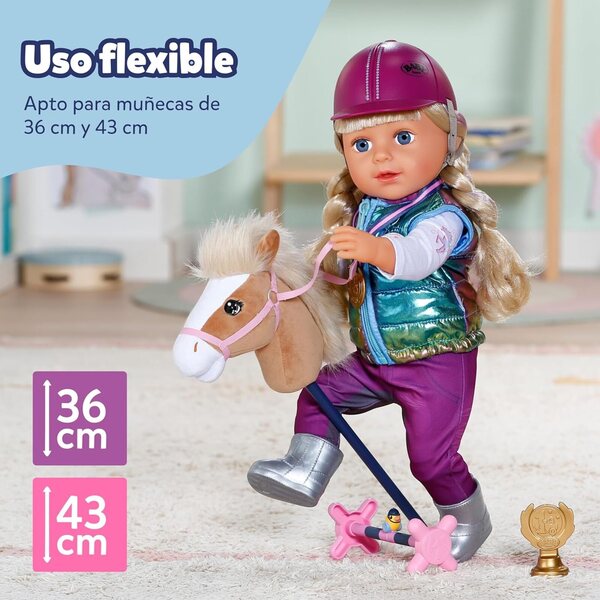 Baby Born Hobby Horsing Set: Dřevěný kůň s doplňky pro panenky 36-43 cm