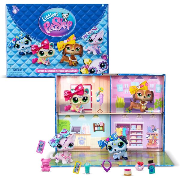 Littlest Pet Shop Süßes und elegantes Paket mit 4 Maskottchen und 36 Accessoires