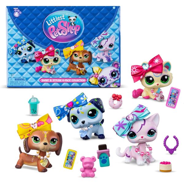 Littlest Pet Shop Süßes und elegantes Paket mit 4 Maskottchen und 36 Accessoires