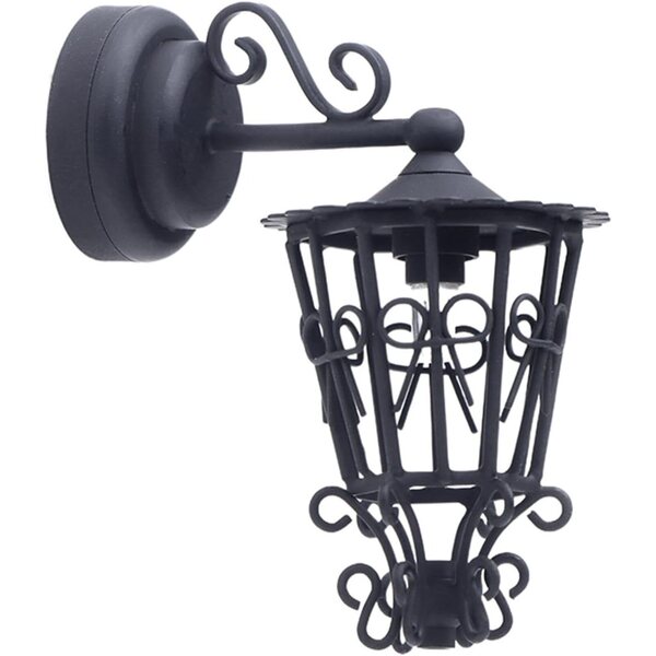 1/12 Miniatur-LED-Wandlampe für Puppenhäuser, aus ausgehöhltem schwarzem Metall
