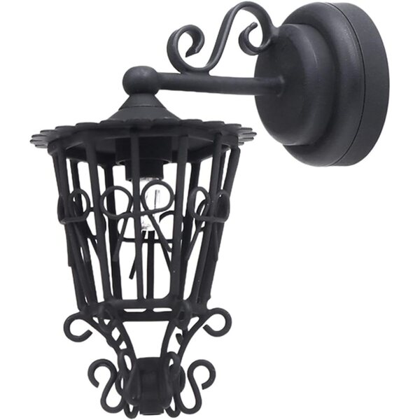 1/12 Miniatur-LED-Wandlampe für Puppenhäuser, aus ausgehöhltem schwarzem Metall