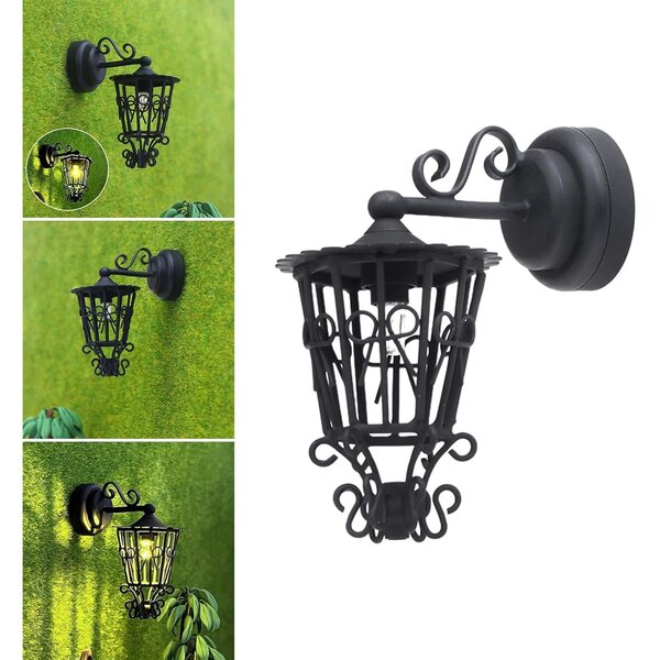 1/12 Miniatur-LED-Wandlampe für Puppenhäuser, aus ausgehöhltem schwarzem Metall