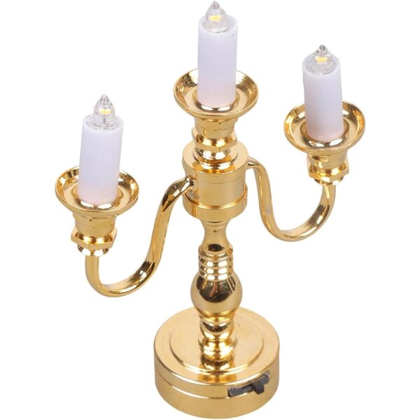Goldene Kandelaberlampe aus Metall mit 3 Armen für Puppenhaus im Maßstab 1:12