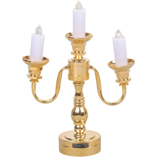 Goldene Kandelaberlampe aus Metall mit 3 Armen für Puppenhaus im Maßstab 1:12