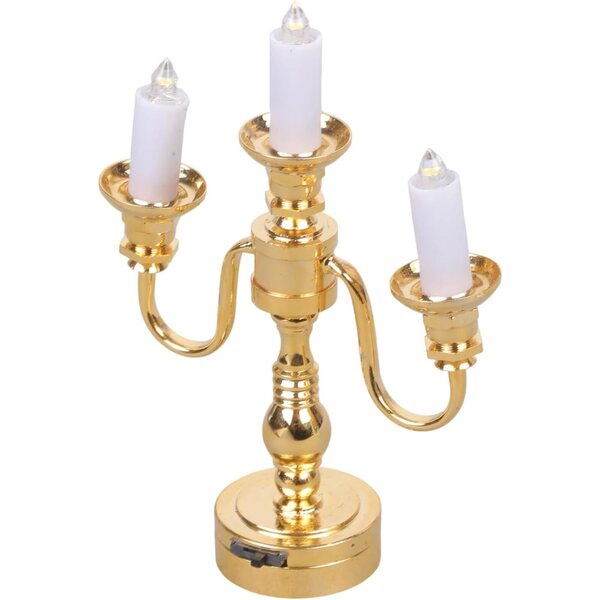 Goldene Kandelaberlampe aus Metall mit 3 Armen für Puppenhaus im Maßstab 1:12
