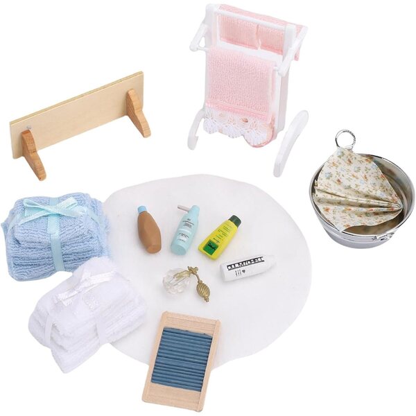 Set Mini Accessori Bagno Casa delle Bambole, Realistici in Scala 1/12, Legno e Cotone