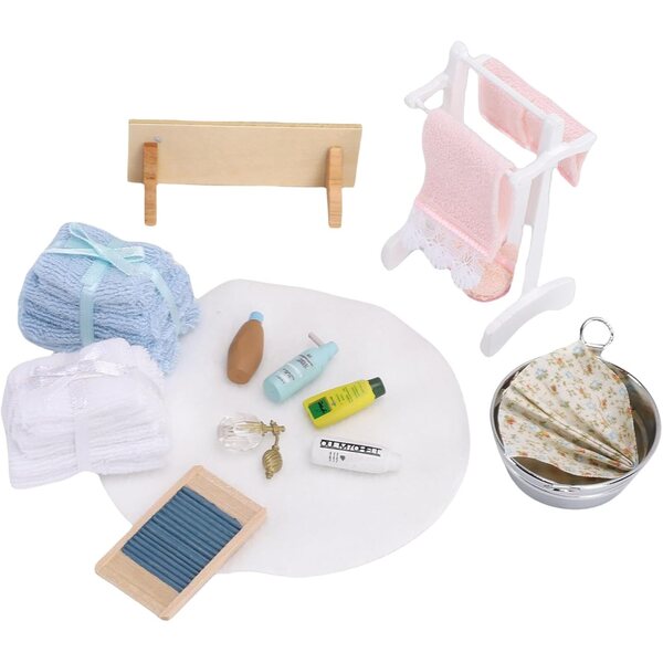 Set Mini Accessori Bagno Casa delle Bambole, Realistici in Scala 1/12, Legno e Cotone