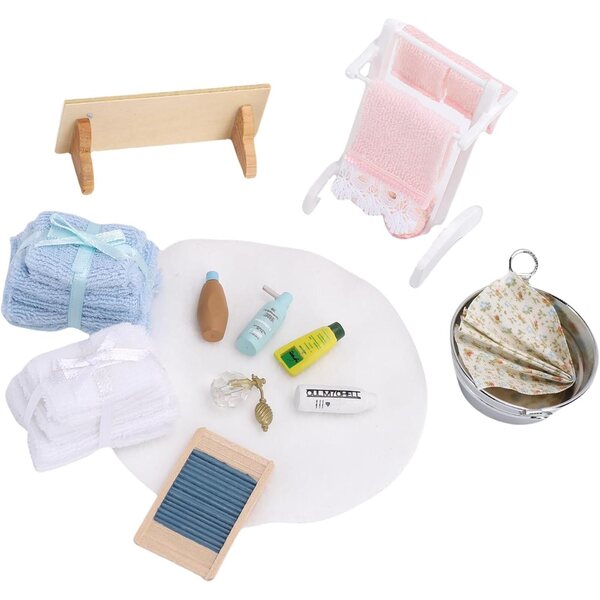Set Mini Accessori Bagno Casa delle Bambole, Realistici in Scala 1/12, Legno e Cotone