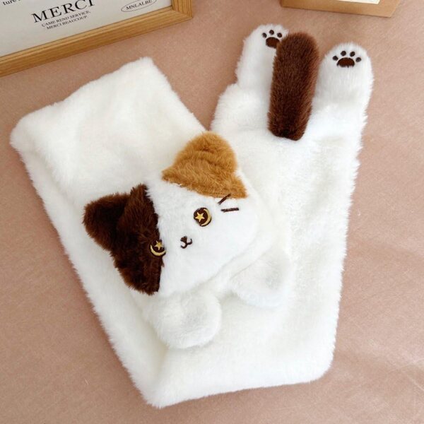 Pluche sjaal en wanten set met AMOYER kattenmotief, warm en zacht
