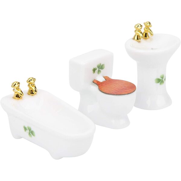 Set Mobili Bagno Miniatura 1:24 Casa delle Bambole Ceramica Acouto 3 Pezzi