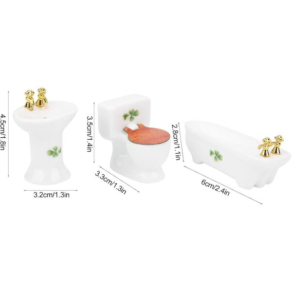 Set Mobili Bagno Miniatura 1:24 Casa delle Bambole Ceramica Acouto 3 Pezzi