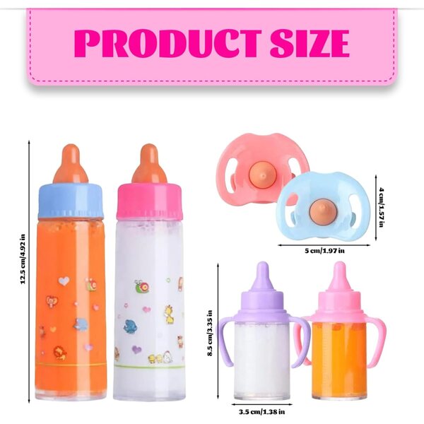 Set 6 flessen met chupetes voor Muñecas, Leche en Jugo Que Desaparecen - SunaOmni