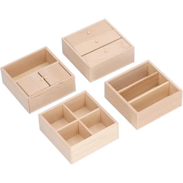 Set Mobili Miniatura in Betulla per Casa delle Bambole Scala 1/12 - 4 Armadietti Funzionali
