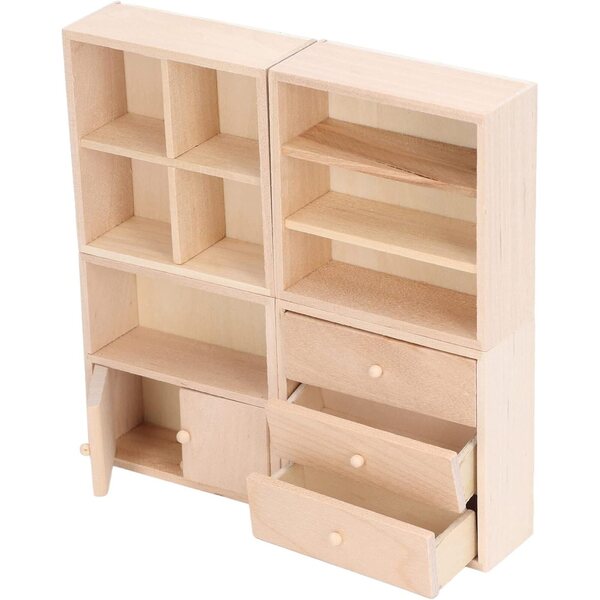Set Mobili Miniatura in Betulla per Casa delle Bambole Scala 1/12 - 4 Armadietti Funzionali