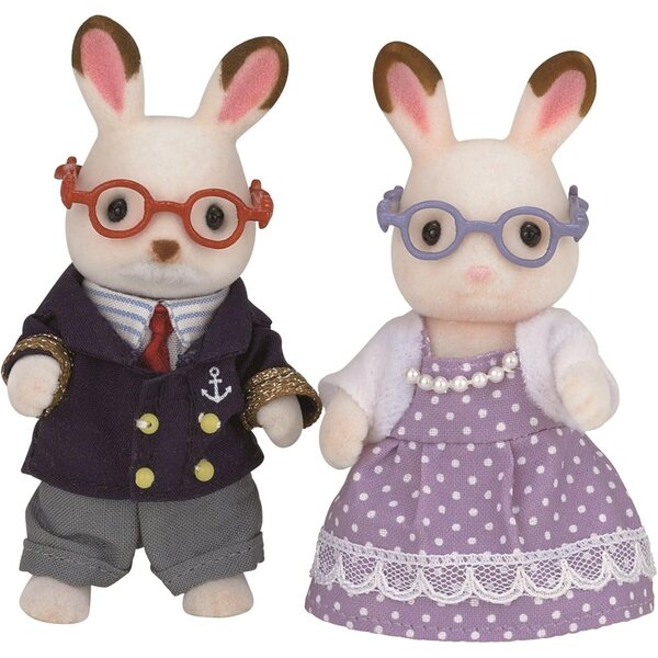 Ensemble Sylvanian Families : Abuelos Conejo Chocolat et ensemble de cuisine élégant avec 36 accessoires