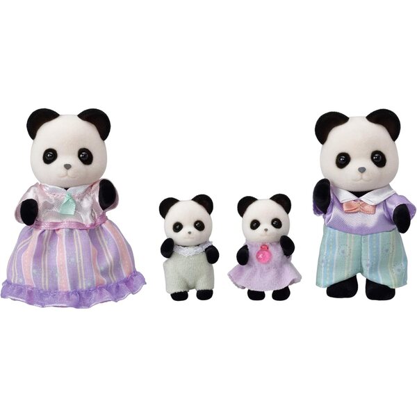 Sylvanian Families Panda Pookie Family: Set mit 4 Figuren mit Kleidung und Küchenzubehör