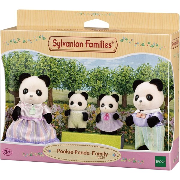 Sylvanian Families Panda Pookie Family: Set mit 4 Figuren mit Kleidung und Küchenzubehör