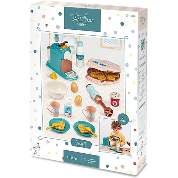 Ecoiffier Vert Azur 3-in-1-Snack-Time-Set mit 15 umweltfreundlichen Accessoires