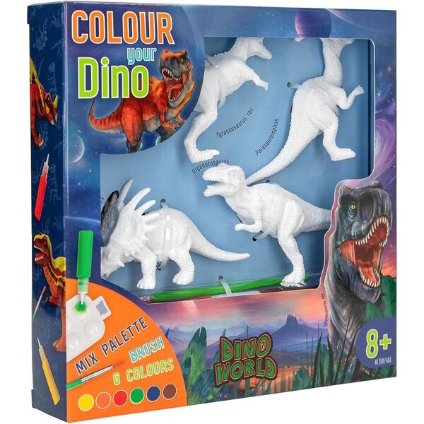 Depesche Dino World iestatiet krāsu un izveidojiet 4 dinozaurus ar akrila krāsu un pinceau