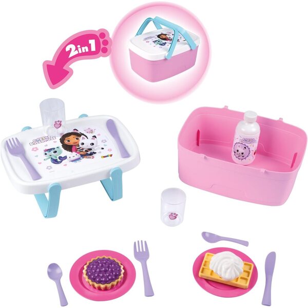 Smoby Picknickmand 2 in 1 Gabby met 14 accessoires, transformeerbare tafel, vanaf 3+ jaar