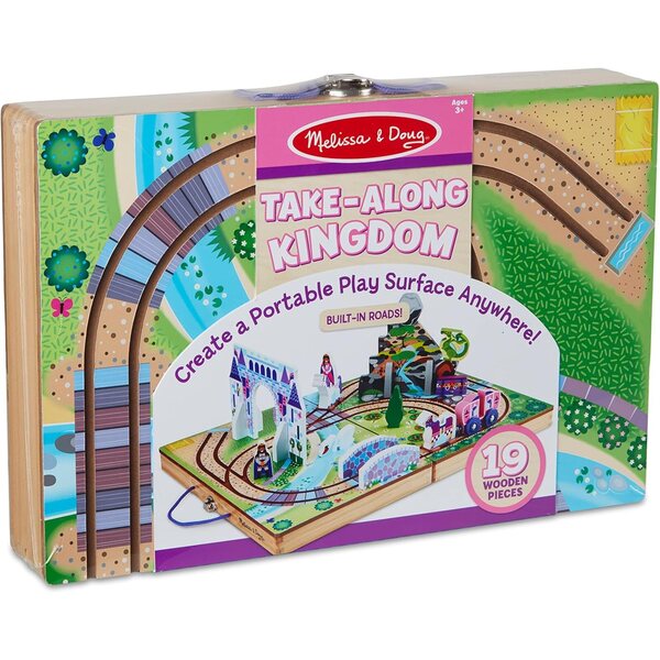 Dřevěné stolní království Melissa & Doug s 19 kusy a přenosným pouzdrem