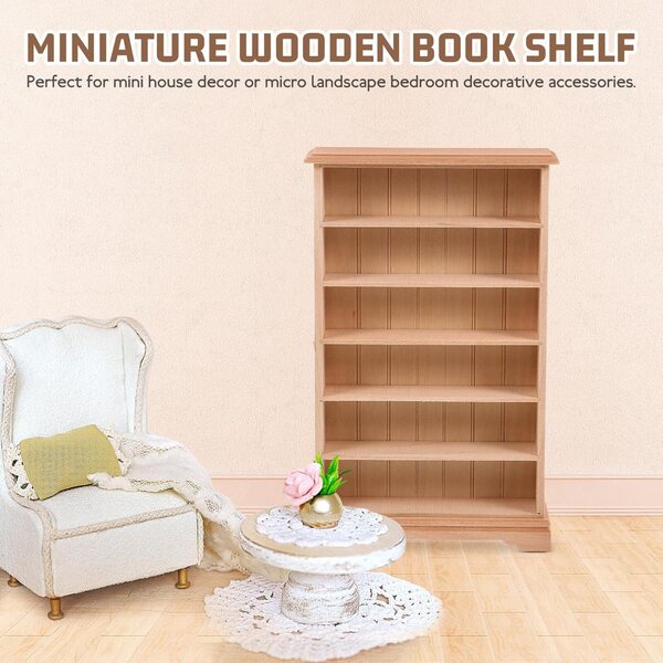 Abaodam Libreria Miniatura in Legno Scala 1:12 per Casa delle Bambole e Fai da Te