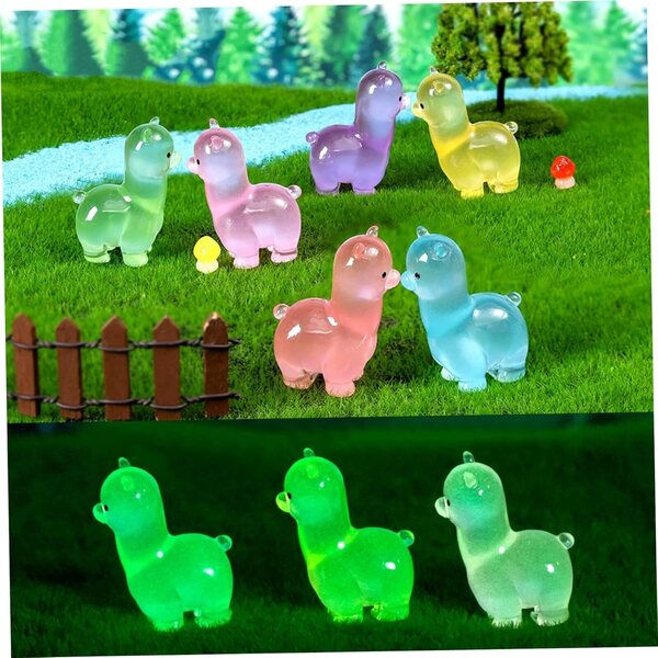 Mini Alpaca in Resina Luminescente, Set da 12 in 6 Colori per Diorami e Decorazioni