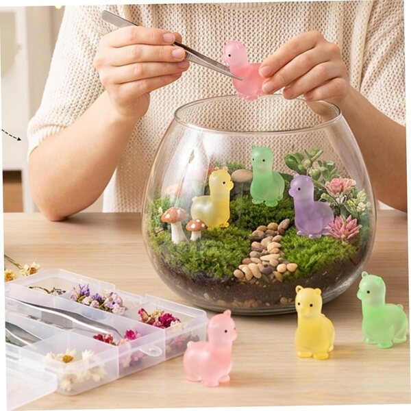 Mini Alpaca in Resina Luminescente, Set da 12 in 6 Colori per Diorami e Decorazioni