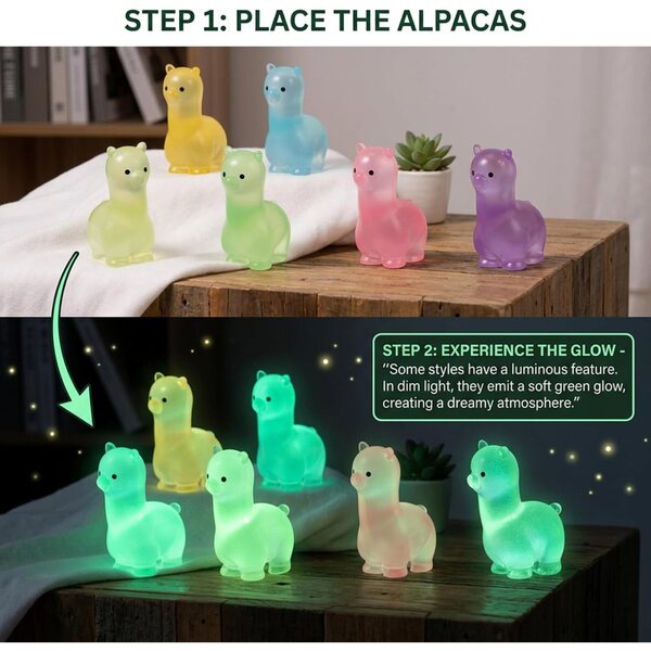 Mini Alpaca in Resina Luminescente, Set da 12 in 6 Colori per Diorami e Decorazioni