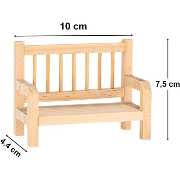 Miniatur-Holzbänke 10 x 4,4 x 7,5 cm – Set mit 2 Teilen zum Modellieren und Dekorieren