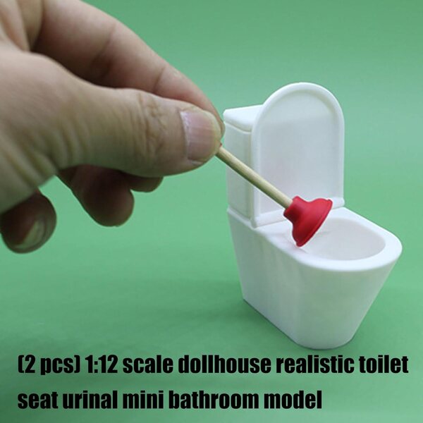 1/12 Puppenhaus-Miniatur-Toilette mit Trockenständer und Figur – realistische Dekoration