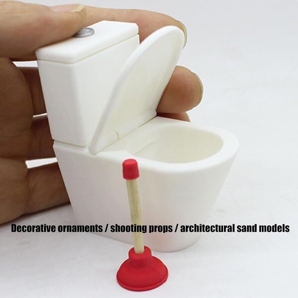 1/12 Puppenhaus-Miniatur-Toilette mit Trockenständer und Figur – realistische Dekoration