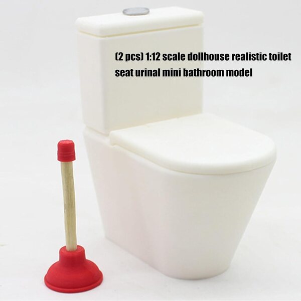 1/12 Puppenhaus-Miniatur-Toilette mit Trockenständer und Figur – realistische Dekoration