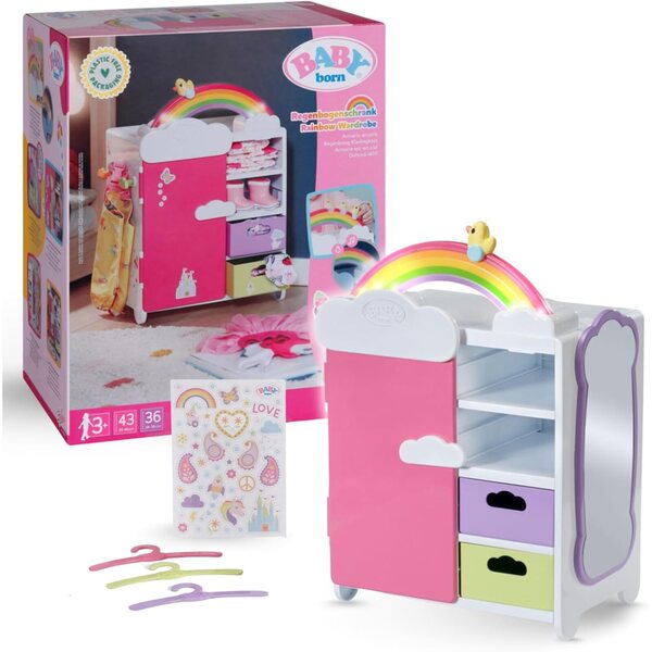BABY born armadio arcobaleno con luci e suoni per organizzare abiti e accessori bambole