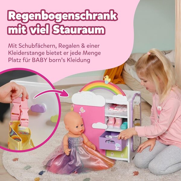 BABY born armadio arcobaleno con luci e suoni per organizzare abiti e accessori bambole