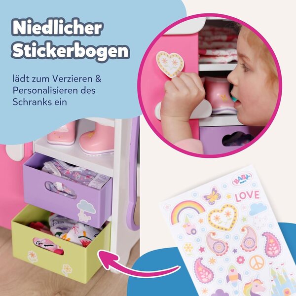 BABY born armadio arcobaleno con luci e suoni per organizzare abiti e accessori bambole