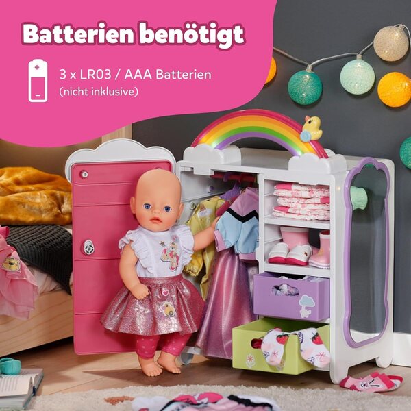 BABY born armadio arcobaleno con luci e suoni per organizzare abiti e accessori bambole