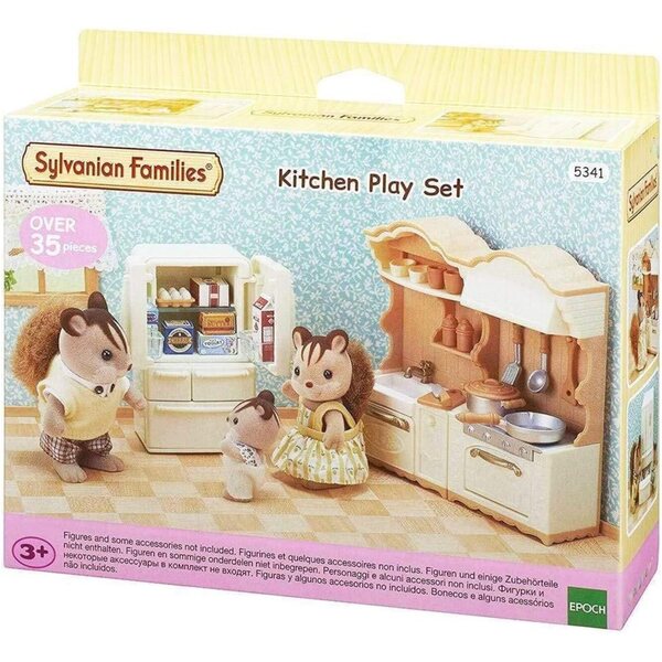 Küche im Landhausstil von Sylvanian Families mit Backofen, Kühlschrank und Puppenzubehör