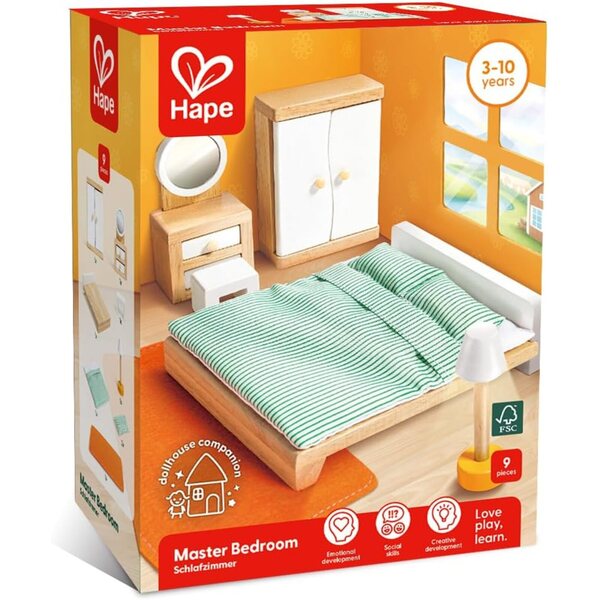 Hape Set Mobili Camera da Letto per Casa delle Bambole in Legno per Bambini 3+