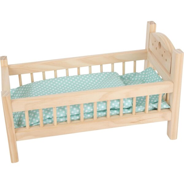 Small Foot lettino per bambole in legno con cuscino e coperta a cuori, accessori per bambole
