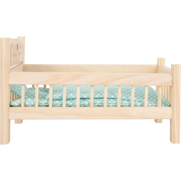 Small Foot lettino per bambole in legno con cuscino e coperta a cuori, accessori per bambole