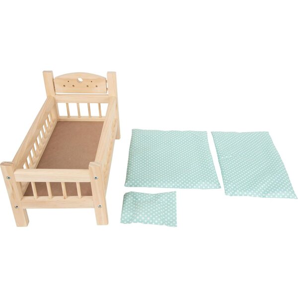 Small Foot lettino per bambole in legno con cuscino e coperta a cuori, accessori per bambole